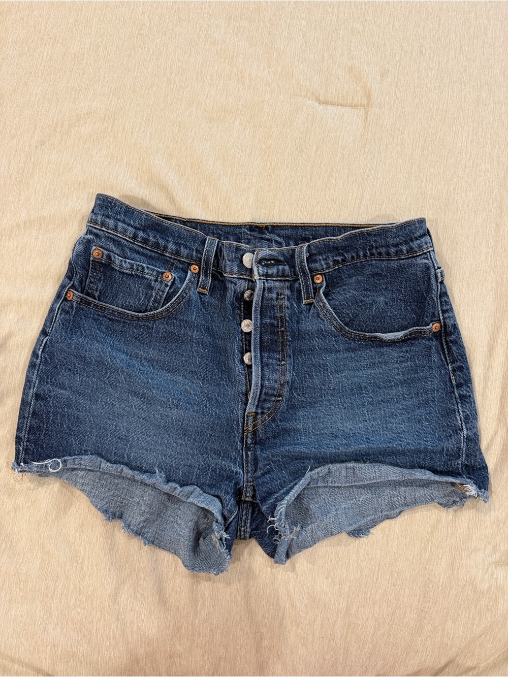 Levi's Dark Blue Button-Fly Denim Cutoff Shorts